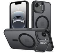 Cover per iPhone 16e Compatible avec MagSafe con Cavalletto, Magnetica Custodia con MagSafe Supporto per Fotocamera Regolabile Integrato Traslucida Opaca Posteriore Sottile Antiurto Case, Nero
