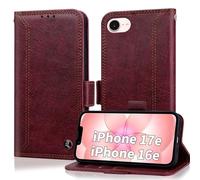 Cover per iPhone 17e 2026/iPhone 16e 6.1" Case Custodia Pelle PU Portafoglio [RFID Shieldon] Vintage Business Flip Libro Wallet 6.1 Pollici 2026 [Slot Scheda][Porta Carte][Funzione di Supporto]-Rosso