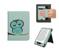 kwmobile Custodia Compatibile con Kobo Clara BW/Colour - Case Custodia Ecopelle Cover con Chiusura Magnetica Autosleep - Civetta dormiente Turchese/Marrone/Menta