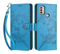 Cover per Motorola Moto E20 / E30 custodia portafoglio Farfalla - Blu | 3 scomparti carte, 1 tasca banconote, Chiusura magnetica, Supporto, Pelle PU flip cover per Moto E20 / E40