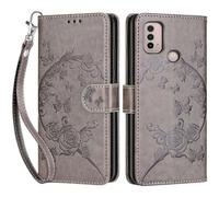 Cover per Motorola Moto E20 / E30 custodia portafoglio Farfalla Grigio | 3 scomparti carte, 1 tasca banconote, Chiusura magnetica, Supporto, Pelle PU flip cover per Moto E20 / E40
