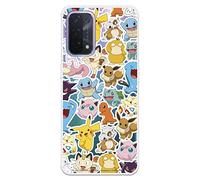 Cover per OPPO A54 5G - A74 5G ufficiale Pokémon, motivo Sticker Pokémon per proteggere il tuo cellulare. Cover per OPPO in silicone flessibile con licenza ufficiale Pokémon,