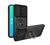 Cover per OPPO A9 2020/A5 2020,Custodia con Scorrevole Fotocamera Proteggi Hard PC Back e TPU Bumper Antiurto Case con 360°Rotante Anello Supporto Custodia Cover OPPO A9 2020/ A5 2020,Nero