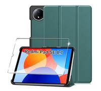 Cover per Redmi Pad SE 8.7" 2024 custodie +1 Pezzi Vetro Temperato,Gomma Protezione Protettivo,Ultra Sottile Antiurto Anti-Graffio TPU Flessibile Case -Verde
