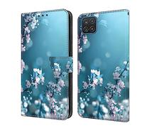 Cover per Samsung Galaxy A12 Custodia Flip Caso in PU Pelle Portafoglio Cover a Libro Magnetic Buckle 3D Brillantini Glitters PU Leather Bumper Folio Protector Protettiva Case Flip,Plum Blossom