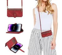 Cover per Samsung Galaxy A14 con Cordino,Flip Portafoglio Custodia in pelle,[9 Porta Carte][Magnetico],Custodia Libro Cover con Laccio per Samsung Galaxy A14 - rosso