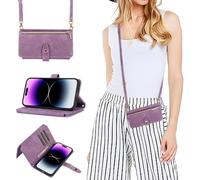 Cover per Samsung Galaxy A14 con Cordino,Flip Portafoglio Custodia in pelle,[9 Porta Carte][Magnetico],Custodia Libro Cover con Laccio per Samsung Galaxy A14 - Viola