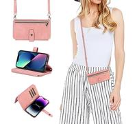 Cover per Samsung Galaxy A14 con Cordino,Flip Portafoglio Custodia in pelle,[9 Porta Carte][Magnetico],Custodia Libro Cover con Laccio per Samsung Galaxy A14 - Rosa