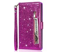 Cover per Samsung Galaxy A15 Flip Caso Custodia Bling Glitter Pelle PU Libro Portafoglio con Tasca Zip Slot per Carte Supporto Chiusura Magnetica Protezione Zipper Wallet Case per Samsung A15,Viola