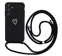 Cover per Samsung Galaxy A55 5G con Cordino, MoEvn Custodia con Laccio Collana Regolabile Morbida TPU Silicone Case con Motivo Cuore AntiGraffio Antiurto Protettiva Cover per Samsung A55 5G, Nero