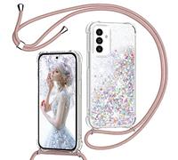 Cover per Samsung Galaxy A56 5G con Cordino, Custodia Brillantini Liquido con Collana Trasparente Ultra Sottile Silicone Antiurto Protettivo Sabbie Mobili Case per Cellulare Cordoncino, Oro Rosa