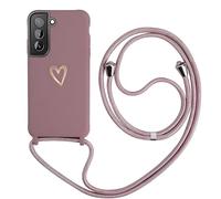 Cover per Samsung Galaxy S21 5G con Cordino, MoEvn Custodia con Laccio Collana Regolabile Morbida TPU Silicone Case con Motivo Cuore AntiGraffio Antiurto Protettiva Cover per Samsung S21, Rosa