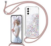Cover per Samsung Galaxy S23 5G con Cordino, Custodia Brillantini Liquido con Collana Trasparente Ultra Sottile Silicone Antiurto Protettivo Sabbie Mobili Case per Cellulare Cordoncino, Oro Rosa