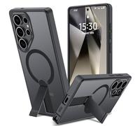 Cover per Samsung Galaxy S24 Ultra Compatible avec MagSafe con Cavalletto, Magnetica Custodia con Supporto Regolabile Integrato Integrato Traslucido Posteriore Sottile Antiurto Case, Nero
