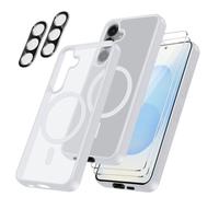 Cover per Samsung Galaxy S25 FE 5G Compatibile con 2 vetri temperati e 2 vetri per fotocamera, Translucent Slim Back PC+TPU Bumper Shockproof Compatible Magnetic Cover - Trasparente Opaco