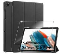 Cover per Samsung Galaxy Tab A9+/A9 Plus custodie+1 Pezzi Vetro Temperato,Gomma Protezione Protettivo,Ultra Sottile Antiurto Anti-Graffio TPU Flessibile Case-Nero
