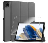 Cover per Samsung Galaxy Tab A9 custodie+1 Pezzi Vetro Temperato,Gomma Protezione Protettivo,Ultra Sottile Antiurto Anti-Graffio TPU Flessibile Case-Grey