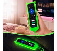 Cover per telecomando Roku, Glow in the Dark Silicone Remote Case (verde) | Design con orecchie di gatto, custodia universale di ricambio per controller, con tracker compatibile con telecomando TCL