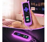 Cover per telecomando Roku, Glow in the Dark Silicone Remote Case (Viola) | Design con orecchie di gatto, custodia universale di ricambio per controller, con tracker compatibile con telecomando TCL