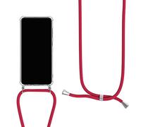 Cover per Vivo Y11s Custodia con Cinturino, Trasparente Case con Laccio per Il Collo, Morbido Silicone TPU Antiurto Protettiva Case Cordino Custodia con Collana, Rosso