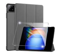 Cover per Xiaomi Pad 6S Pro 2024 12.4 inches custodie+1 Pezzi Vetro Temperato,Gomma Protezione Protettivo,Ultra Sottile Antiurto Anti-Graffio TPU Flessibile Case-Grey