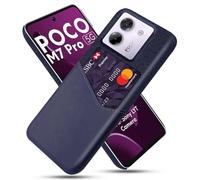Cover per Xiaomi Poco M7 Pro,Antiscivolo,Protezione da caduta a 360°,Resistenza alle impronte digitali,Custodia in pelle in tela e PU con 1 slot per carte dietro-Blue