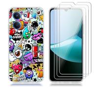 Cover per Xiaomi Redmi 15C 4G/5G EU Version（Non per Global Version ) con 3 Pezzi Vetro Temperato Pellicola, Graffiti Colorati TPU Morbido Antiurto Protettiva Custodia Case per Xiaomi Redmi 15C 4G/5G