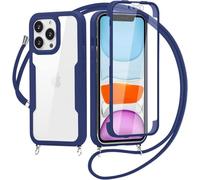 Cover per Xiaomi Redmi A5 4G/Poco C71 con Cordino per Cellulare, 360 Gradi Antiurto Custodia con Protezione Schermo Integrata Trasparente Rugged TPU Bumper Doppia Protettiva Cover - Blu