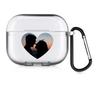 Cover personalizzata a forma di cuore Compatibile con Apple AirPods 3, cover personalizzata morbida con la tua immagine (Semi-chiaro)