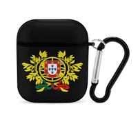 Cover rigida protettiva con stemma del Portogallo, compatibile con auricolari AirPods 1 e 2, con portachiavi
