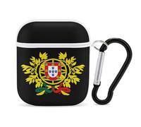 Cover rigida protettiva con stemma del Portogallo, compatibile con auricolari AirPods 1 e 2, con portachiavi