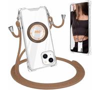Cover Trasparente con Cordino per iPhone 13/iPhone 14, Custodia con Regolabile Collana per iPhone 13/iPhone 14, [Antiurto] [AntiGraffio] [Antiscivolo] Case con Laccio Tracolla, marrone