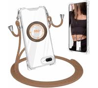 Cover Trasparente con Cordino per iPhone 7 Plus/8 Plus, Custodia con Regolabile Collana per iPhone 7 Plus/8 Plus, [Antiurto] [AntiGraffio] [Antiscivolo] Case con Laccio Tracolla, marrone