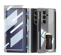 Cover trasparente per Samsung Galaxy Z Trifold, coperchio a doppio asse centrale con supporto per cinturino rotante, cerniera e protezione per schermo e obiettivo (nero, con pellicola)