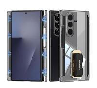 Cover trasparente per Samsung Galaxy Z Trifold, coperchio a doppio asse centrale con supporto per cinturino rotante, cerniera e protezione per lo schermo e l'obiettivo, colore: nero