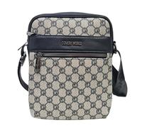 COVERI COLLECTION Borsa a Tracolla Uomo, Pelle Sintetica con Motivo Monogramma, Dimensioni 24x19,5x6 cm, Due Tasche Frontali Una Posteriore ART. 4715 (NERO/BEIGE)