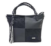 COVERI COLLECTION Borsa Donna, Colore Nero e Beige, Pelle Sintetica e Alcantara, Dimensioni 35x13x29 cm, con Tracolla Rimovibile e Manici Intrecciati Art. 8084-2 (NERO)