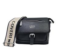 COVERI COLLECTION Borsa Donna Pattina Bisaccia in Ecopelle Multitasche Tracolla Regolabile/Removibile in Tessuto Personalizzato Dimensioni: 22 X 16 X 9 cm. ART. 9133 Marchio Coveri (NERO)