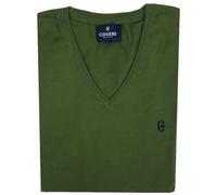 Coveri Maglione Uomo Scollo V Pullover Punta Tinta Unita Elegante Classico 100% Cotone (L - Militare)