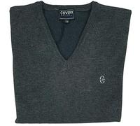 Coveri Maglione Uomo Scollo V Pullover Punta Tinta Unita Elegante Classico Maglioncino (L - Grigio Scuro)