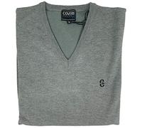 Coveri Maglione Uomo Scollo V Pullover Punta Tinta Unita Elegante Classico Maglioncino (XL - Grigio Chiaro)