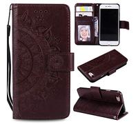 CoverKingz Cover per Apple iPhone 7/8/SE [2020/2022] - Custodia a portafoglio per cellulare con slot per schede per iPhone SE [2020/2022] - Cover per cellulare motivo mandala marrone