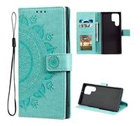 CoverKingz Cover per Samsung Galaxy S22 Ultra - Custodia a portafoglio per cellulare con slot per schede per Galaxy S22 Ultra - Cover per cellulare motivo mandala verde