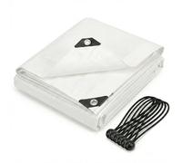 CoverUp! Telo impermeabile bianco 4 x 6 200 g/m² con 10 gomas di fissaggio e occhielli in alluminio - extra resistente UV e strappi - copertura premium