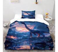 CoVeTviCT Copripiumino Notte dei Dinosauri Stampa Grafica 3D Glow PreHistDinoWood Set Di Biancheria Da Letto in Microfibra Per Bambini Single（135x200cm）