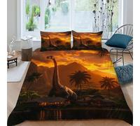 CoVeTviCT Dinosauri tramonto Set Di Biancheria Da Letto 3 Pezzi Con Stampa 3D Temi animali Fauna selvatica Copripiumino Con 2 Federe in Microfibra Morbida E Leggera King(220x240cm)