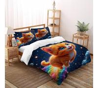 CoVeTviCT Gatto arancione scia Set Di Biancheria Da Letto Per 3 Pezzi Con Stampa 3D Temi animali Copripiumino Con 2 Federe Con Federe in Microfibra Ultra Morbida Double（200x200cm）