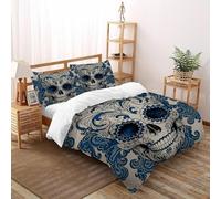 CoVeTviCT Skull Pattern Set Di Biancheria Da Letto Per 3 Pezzi Con Stampa 3D Temi gotici Incluso Copripiumino Con 2 Federe in Microfibra Morbida E Leggera Super King（260x220cm）