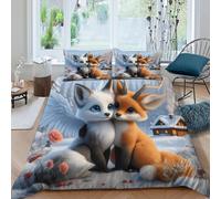 CoVeTviCT Volpe Volpe con corna Set Di Biancheria Da Letto Per 3 Pezzi Con Stampa 3D Cute Forest Pets Neve Incluso Copripiumino Con 2 Federe in Microfibra Morbida E Leggera King（220x240cm）