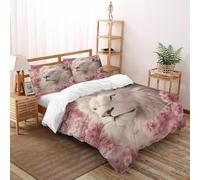 CoVeTviCT White Lion Cherry Set Copripiumino 3 Pezzi Con Stampa 3D Temi animali Fauna selvatica Copripiumino Con 2 Federe Con Federe in Microfibra Ultra Morbida Super King（260x220cm）